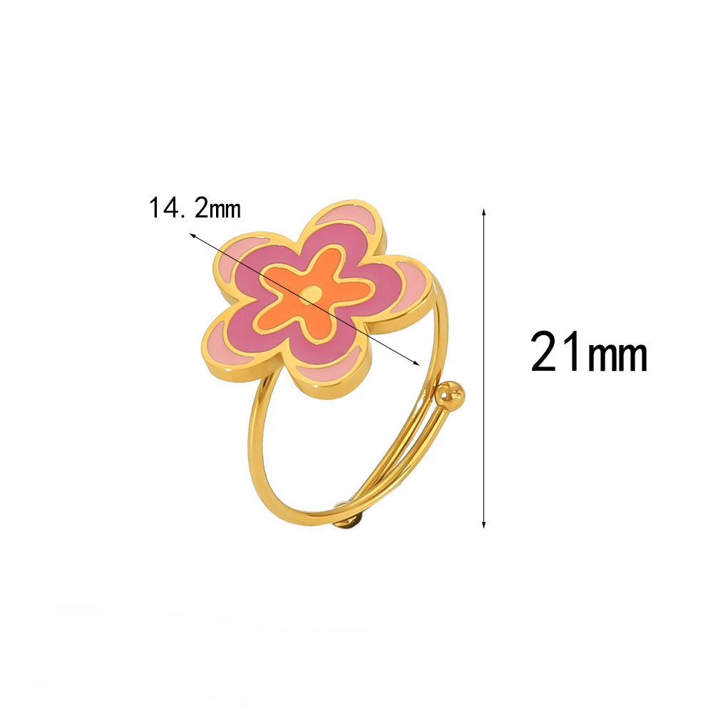 Wholesale Peach Pink Oil Drop 18K Gold Stainless Steel Rings ACC-RS-LiQuan006