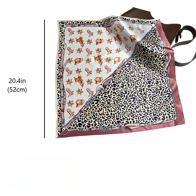 Wholesale Western Style Leopard Print Denim Satin 52cm Silk Scarf ACC-SS-HY009