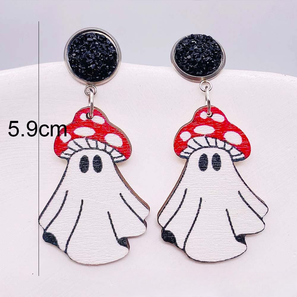 Wholesale Halloween Thanksgiving Ghost Pulley Wood Earrings ACC-ES-ChenY040