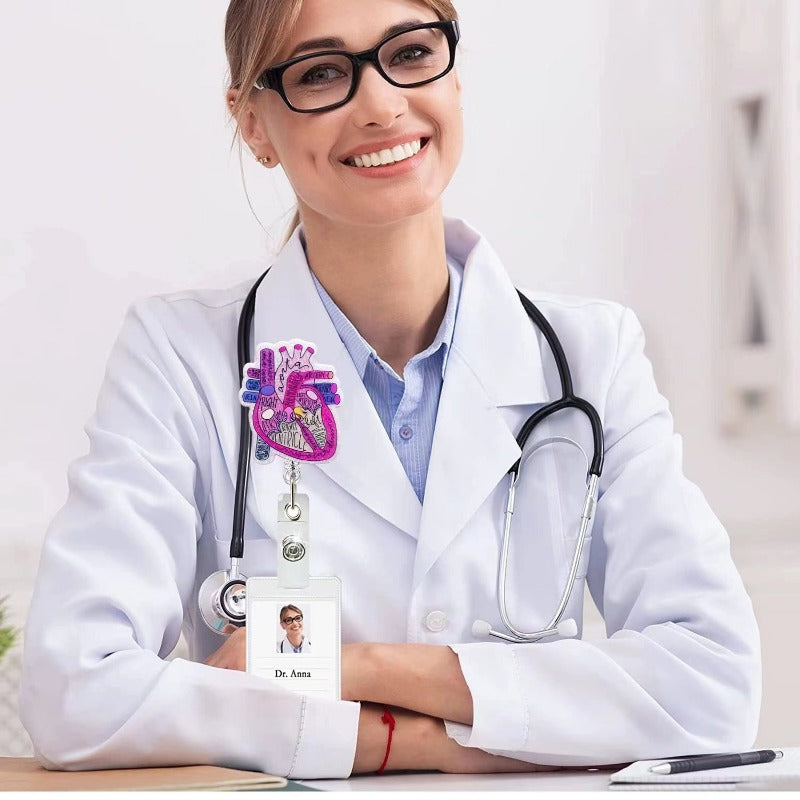 Wholesale Acrylic Glitter Heart Doctor Retractable Rotating Badge Reel Keychain ACC-KC-LingYu003