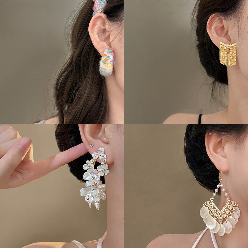 Wholesale Baroque Pearl Flower Tassel Earrings ACC-ES-Fengm002