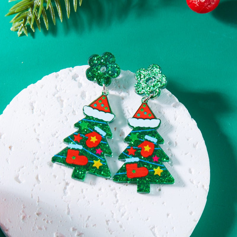Wholesale Christmas Acrylic Printed Christmas Tree Earrings ACC-ES-YingHao004