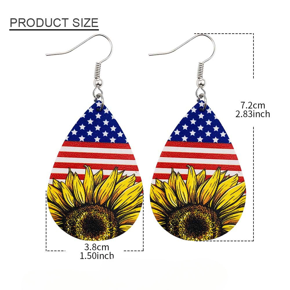Wholesale American Independence Day Sunflower Leather Earrings ACC-ES-CY014