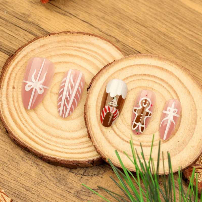 Wholesale 24 Pieces/box Christmas Candy Snowman Press-on Nails Kits Nail Stickers ACC-NS-LeFan105