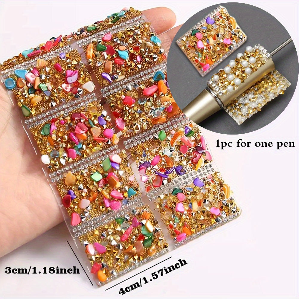 48pcs 4x3cm Colorful Resin Rhinestone Strips for DIY Beadable Pen, Jewelry, Clothing, Wedding, and Fashionable Handicraft Decoration