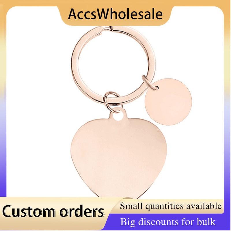 Custom Keychain with Laser Engraved Text or Logo - Multi-color Heart-shaped Small Circle Metal Keychain
