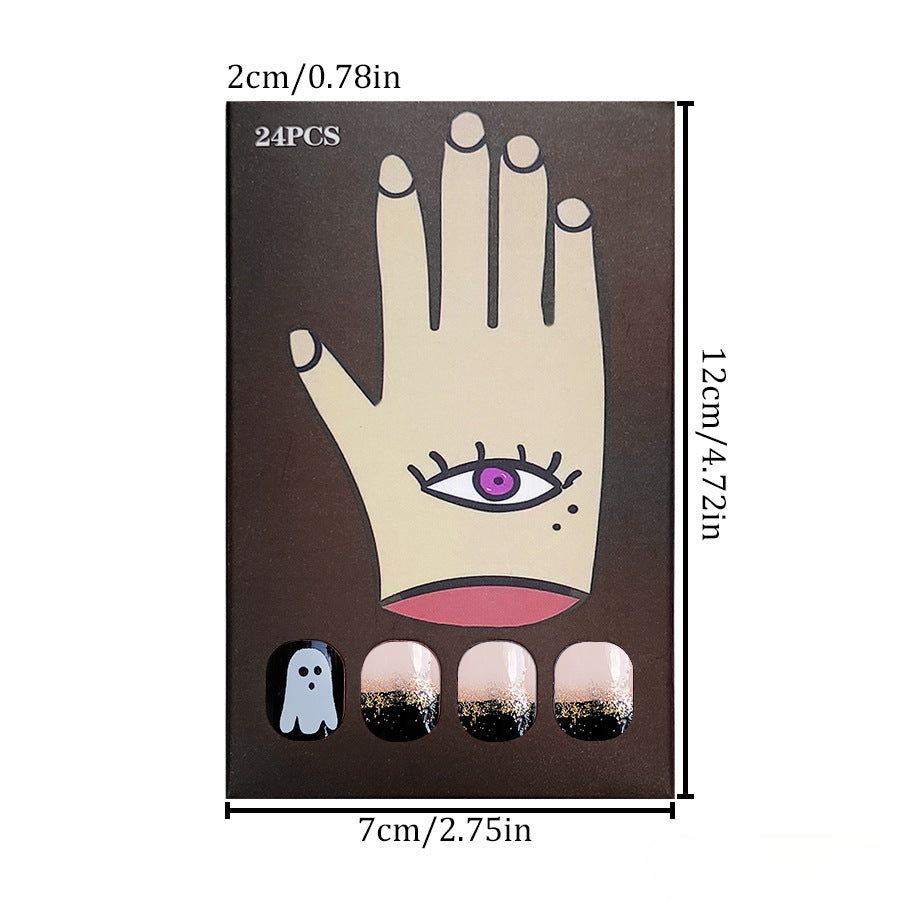 Wholesale 24 Pieces/box Halloween Pumpkin Skull Ghost Press-on Nails Kits Nail Stickers ACC-NS-GuaiXL074