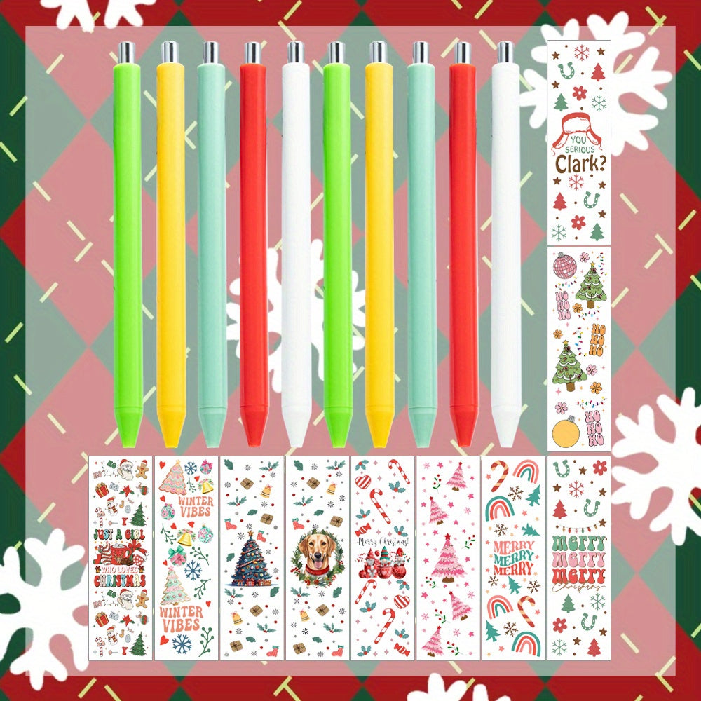 Wholesale 20pcs/40pcs Christmas UV DTF Pen Wraps & Pen Sets, Christmas Sticker Ballpoint Pens Santa Snowman Tree Xmas Writing Pens for Christmas Party Gift Office School Supplies