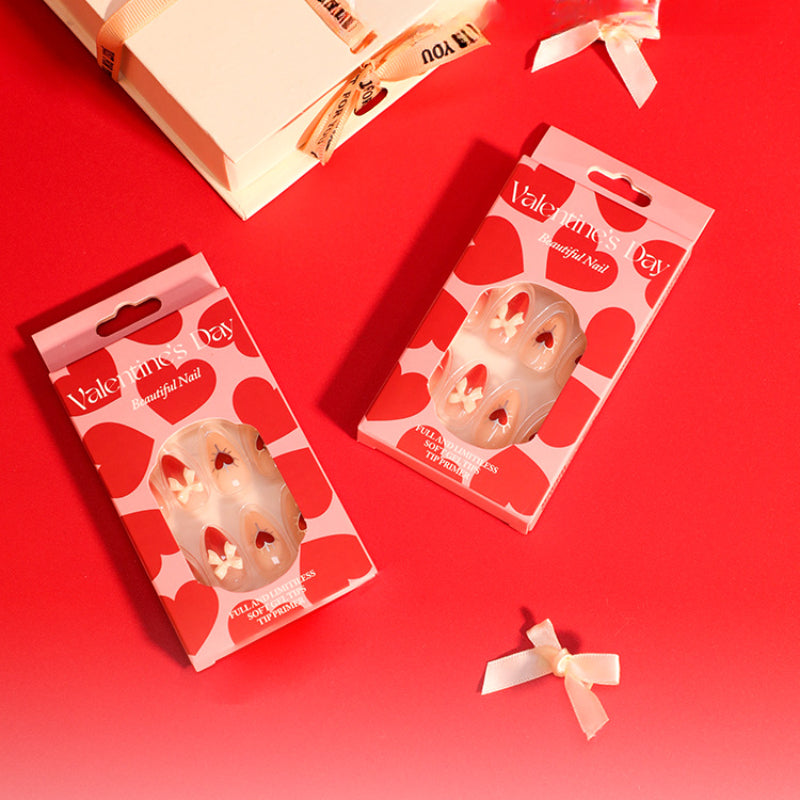 Wholesale 24 Pieces/box Valentine's Day Bow Press-on Nails Kits Nail Stickers ACC-NS-LeFan129