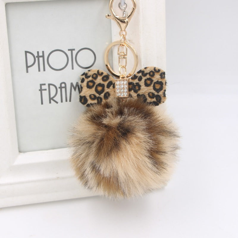 Wholesale Leopard Print Bowknot Pom Pom Pendant Keychains ACC-KC-Zuge005