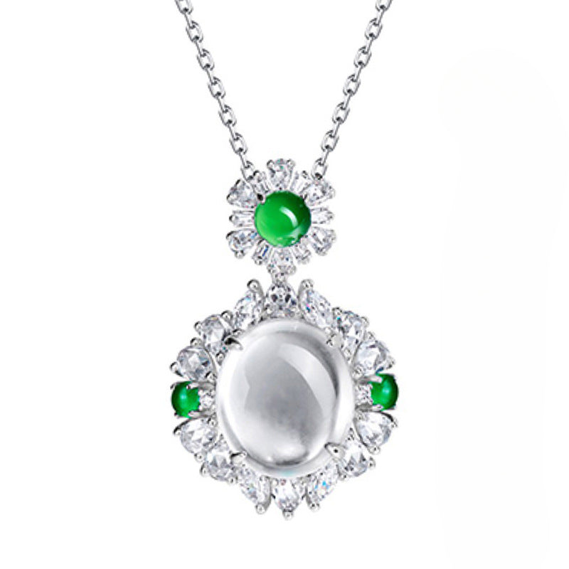 Wholesale Natural Chalcedony Gray Agate White Jade Full Diamond Open Ring Necklace Set ACC-NE-KaLuoqi001