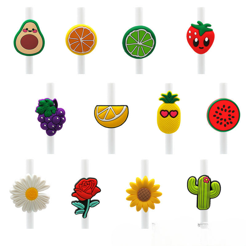 Wholesale 10PCS 5-6mm PVC Cute Fruit Straw Tube Cap