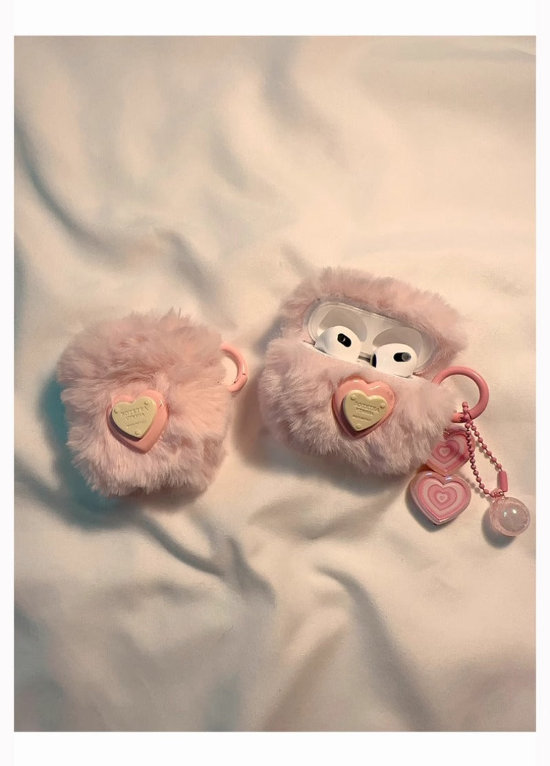 Wholesale Pink Plush Three-dimensional Heart Earphone Case ACC-EPC-Shiyi001