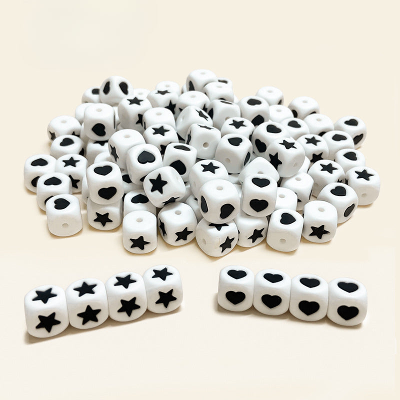 Wholesale 50PCS 12MM Five Pointed Star Love Dice Silicone Beads ACC-BDS-WDX002