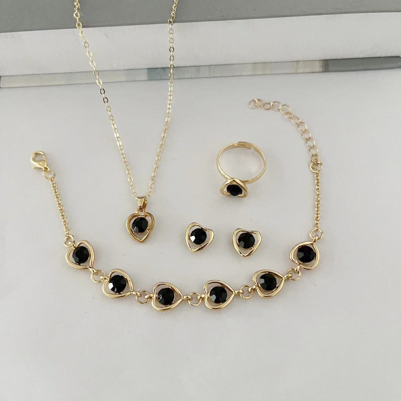 Wholesale Hollow Heart Color Diamond Earrings Necklaces Jewelry Set ACC-NE-AnHe008