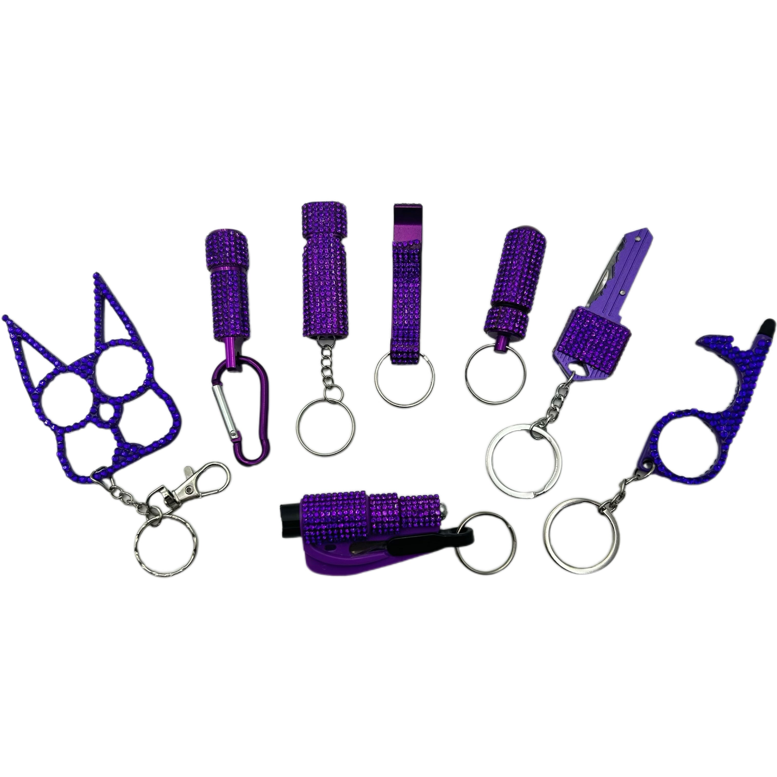 Wholesale 8pcs/set Solid Color Diamond Outdoor Keychain Set Jewelry Accessories Keychain Pendant ACCHW-KC-KaBiao020