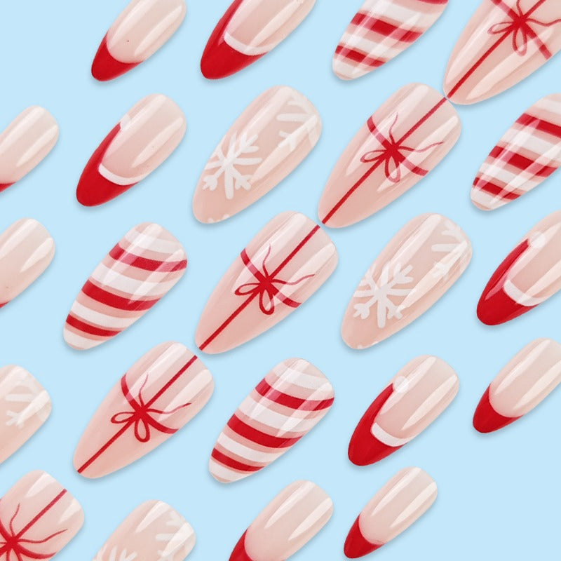 Wholesale 24 Pieces/box Christmas Hat Striped Bow Nails Kits Nail Stickers ACC-NS-QXJ041