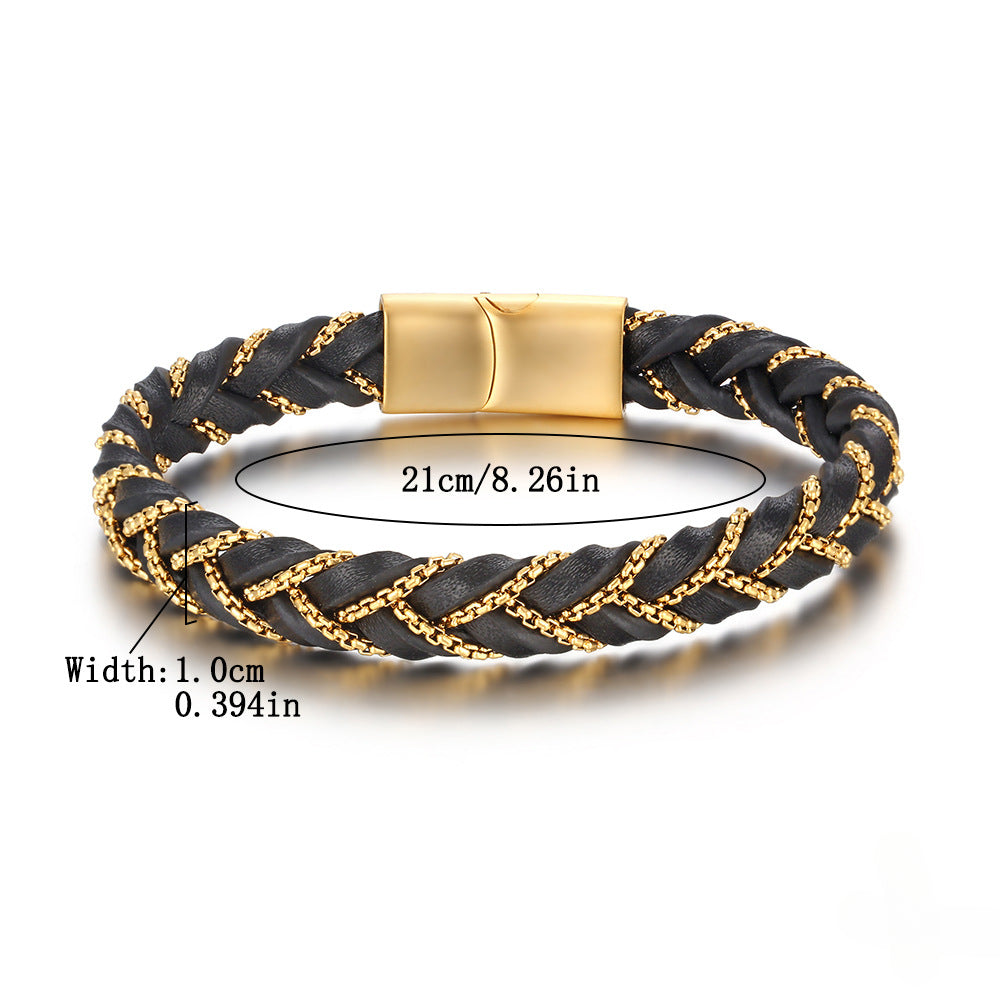 Wholesale Titanium Steel Circle Braided Leather Bracelets ACC-BT-Yixin002