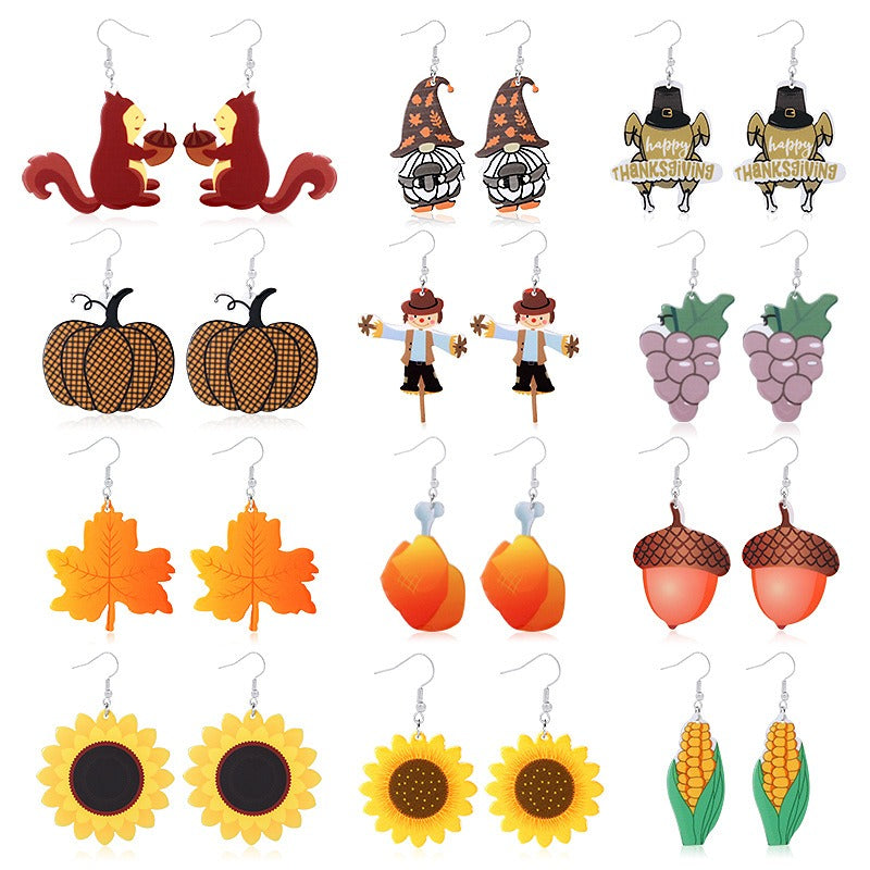 Wholesale Cartoon Alloy Oil Drop Thanksgiving Pumpkin Earrings ACC-ES-Bingl001