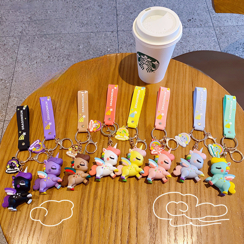 Wholesale Cartoon Cute Rainbow Horse Unicorn PVC Keychain Cute Keychain ACC-KC-BaiMao001