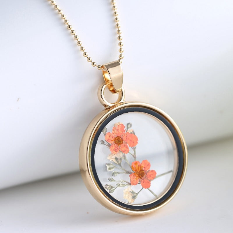 Wholesale Round Pendant Colorful Specimen Dried Flower Necklace  ACC-NE-YingHao004