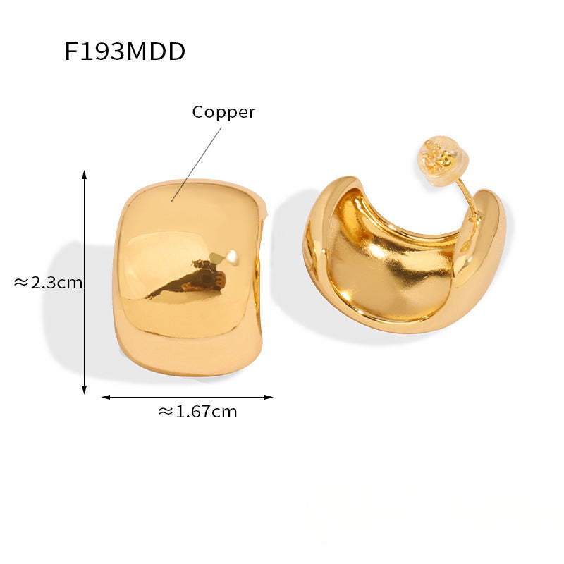 Wholesale Exaggerated Round Earrings Glossy C-shaped Earrings Copper Plated 18k Gold Earrings Statemente Earrings ACC-ES-OMK003