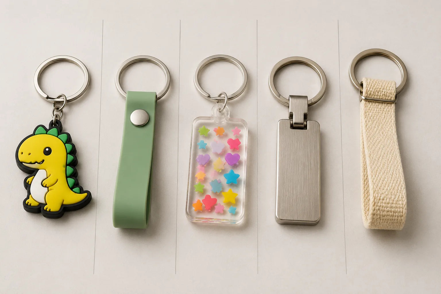 Cheap keychains in PVC silicone acrylic alloy and canvas styles