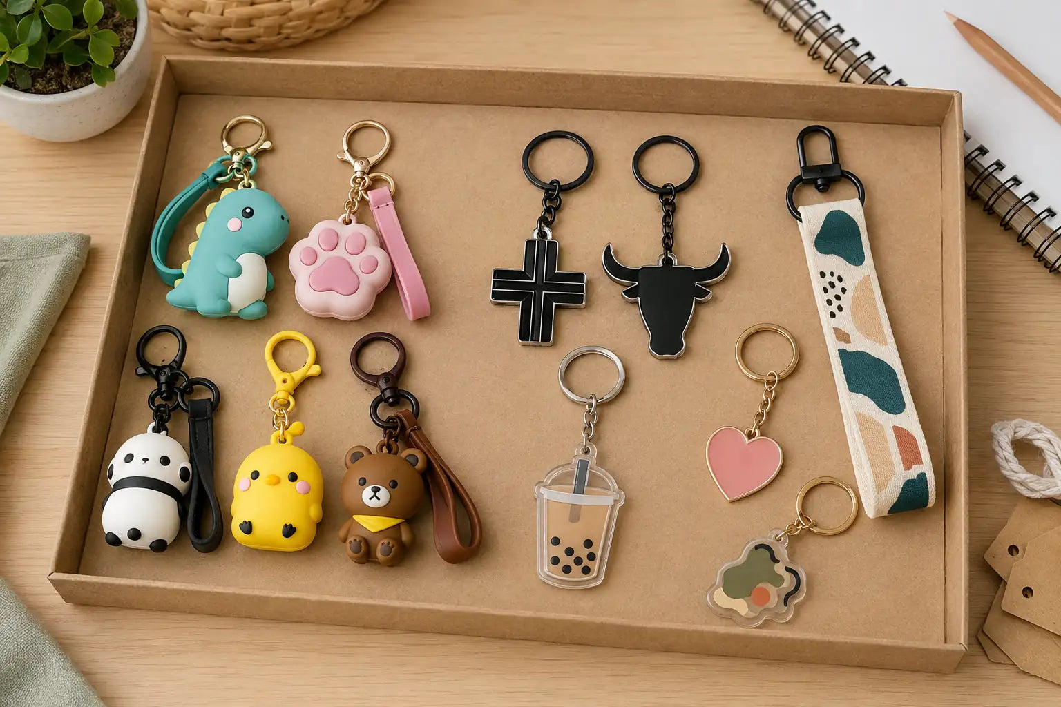 Cheap keychains small-budget product test basket