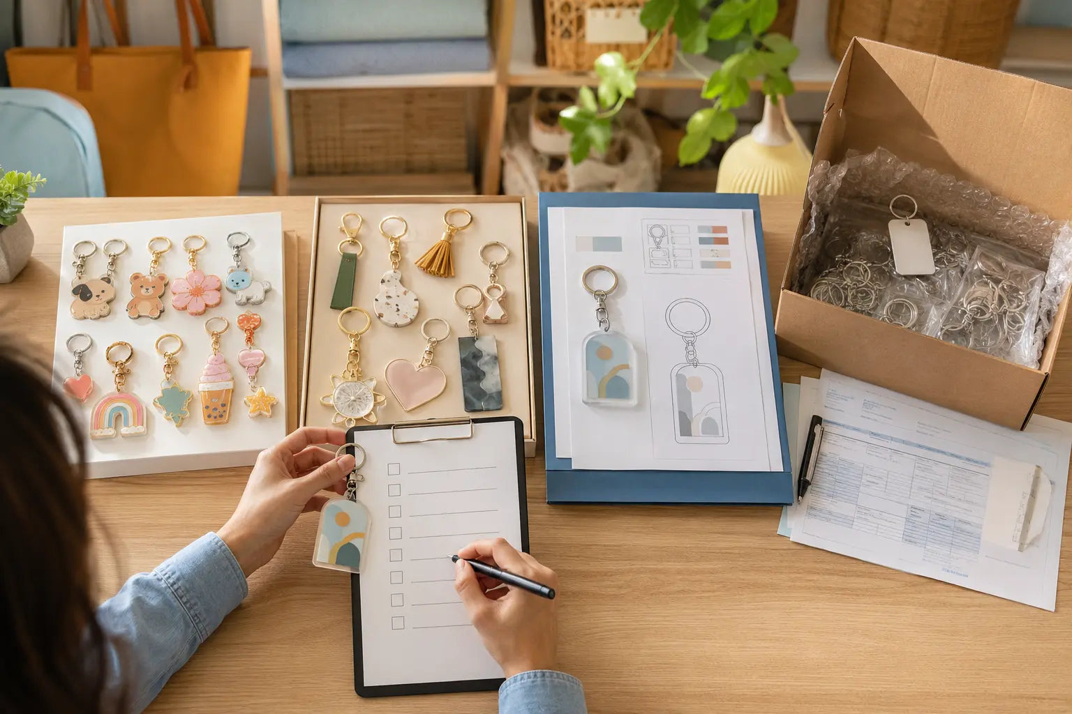 Small retailer comparing AccsWholesale, Faire, GS-JJ and Alibaba keychain suppliers