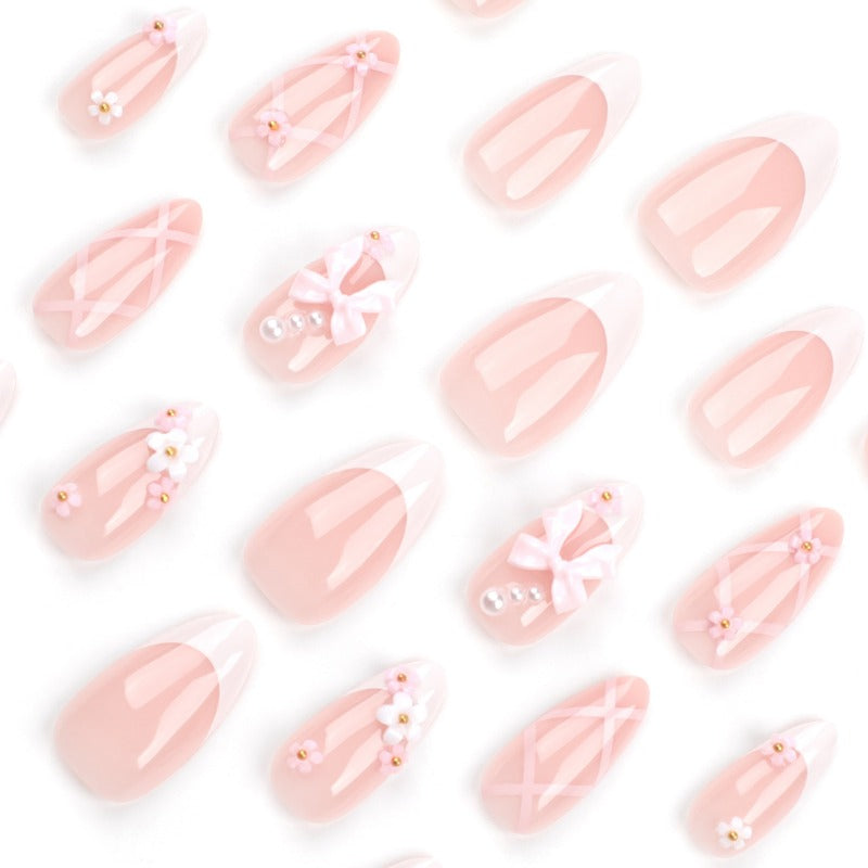 Wholesale 24 Pieces/box Pink Bow Nails Kits Nail Stickers ACC-NS-LeFan148