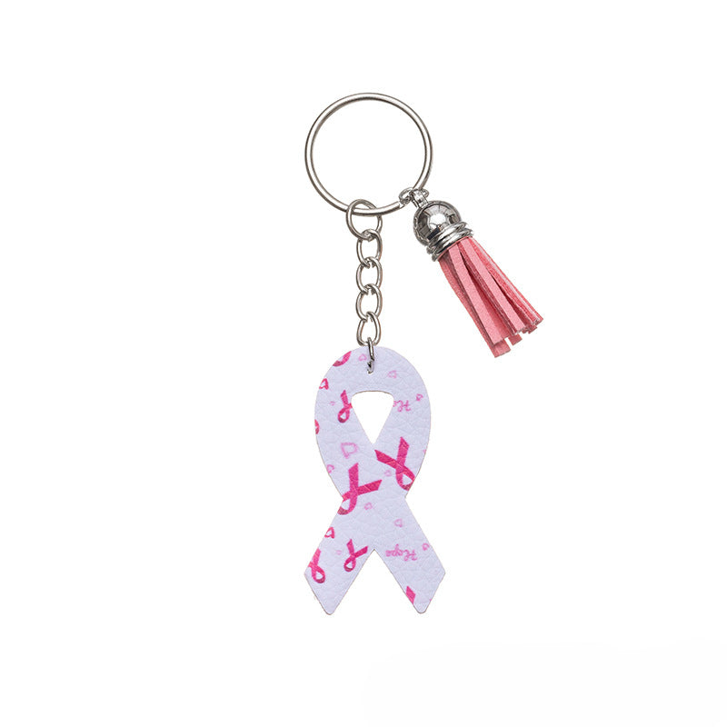 Wholesale Pink Tassel Ribbon Leather PU Keychain ACC-KC-Yongz003