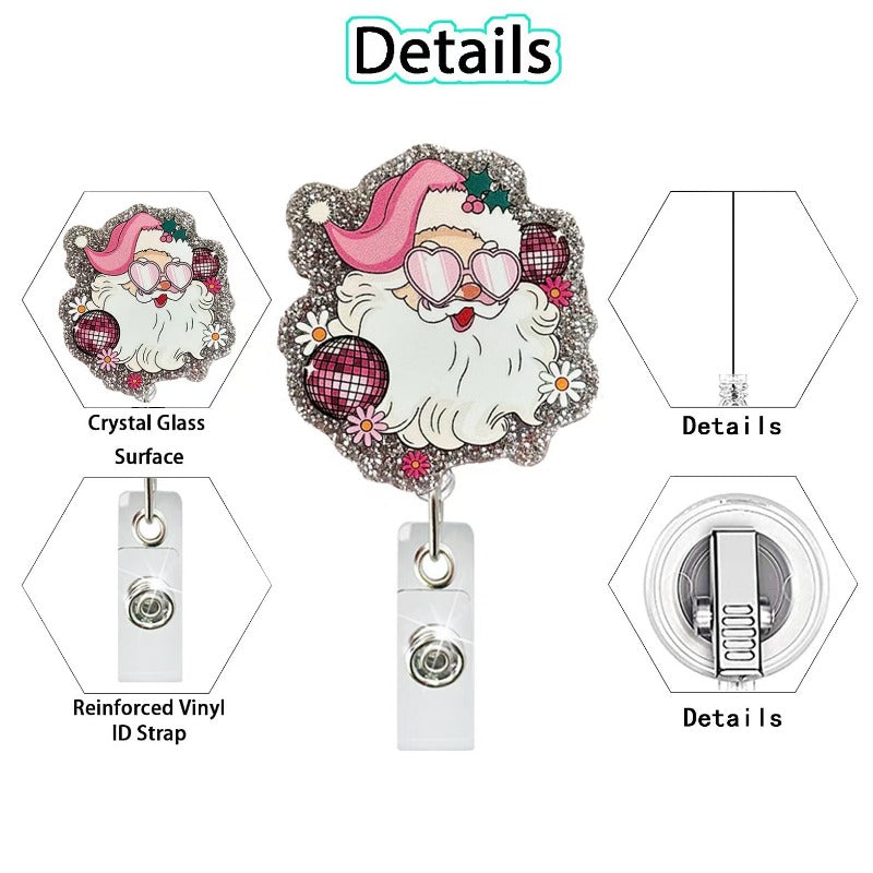 Wholesale Christmas Tree Holiday Glitter Badge Clip Retractable Fun Keychain ACC-KC-LingYu017