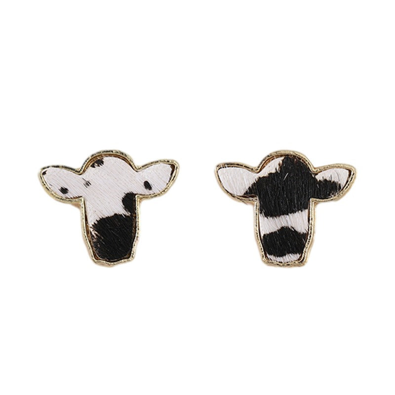 Wholesale Western Style Leopard Print Horse Fur Bull Head Earrings ACC-ES-ChuLian107