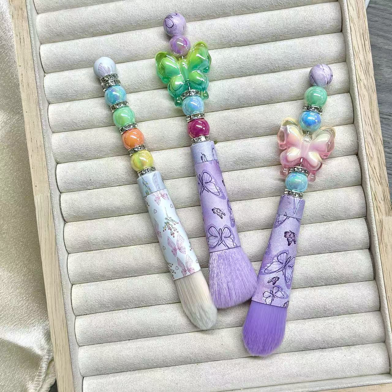 Wholesale Beadable 5 Pcs/ set Butterfly Cherry Bow Printed DIY Beaded Makeup Brush ACC-MB-HuaH005