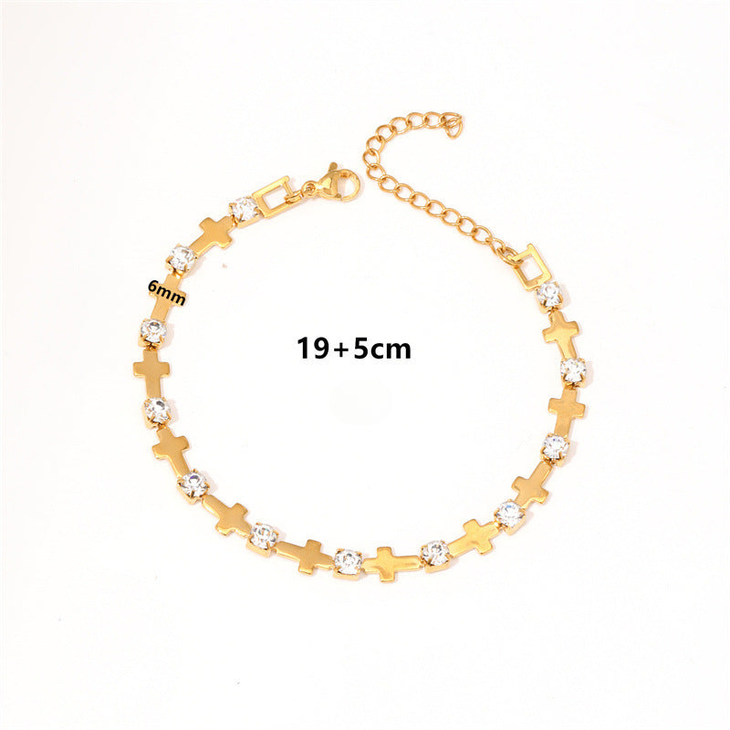 Wholesale 18k Gold Plated Bracelet Cross Titanium Steel Bracelets with Diamond Zircon Love Bracelet ACC-BT-TaiYu003