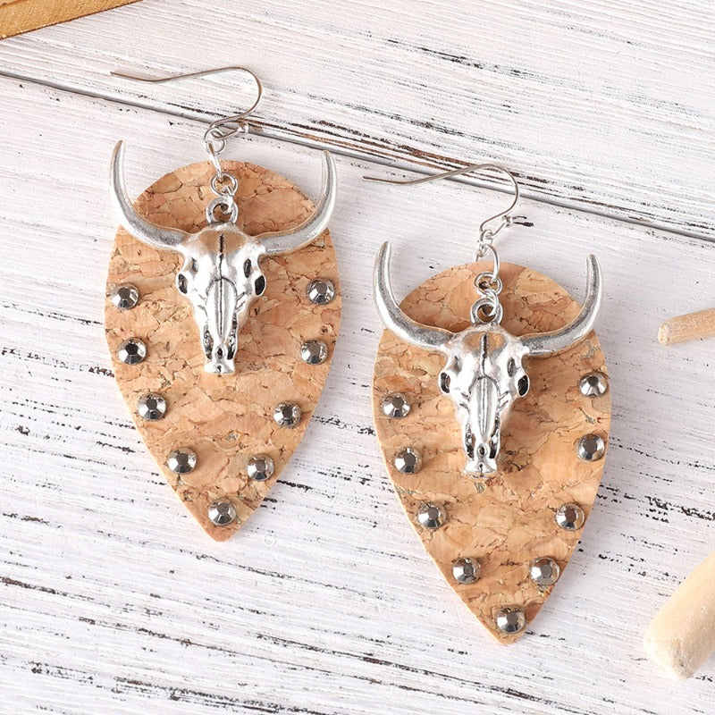 Wholesale Ethnic Style Western Cowboy PU Leather Cork Rhinestone Earrings ACC-ES-ChuLian108