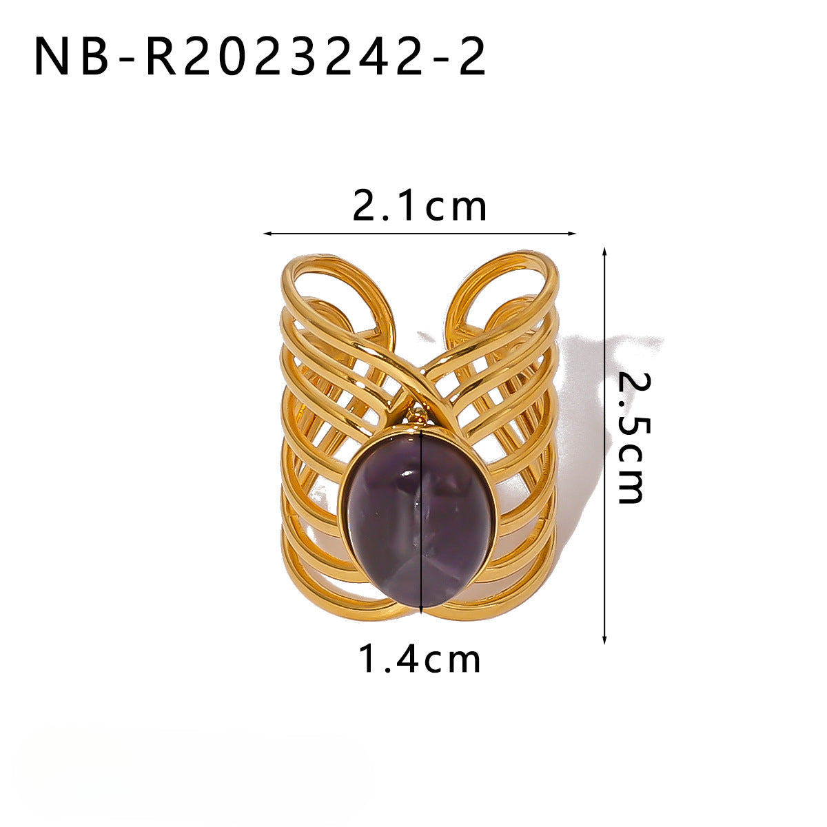 Wholesale Stainless Steel Inlaid Natural Stone Open Adjustable Rings ACC-RS-XinY010