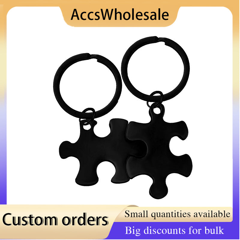 Custom Keychains with Laser Engraved Text or Logo - Jigsaw Puzzle Metal Keychains