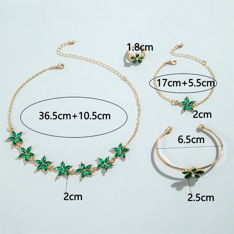 Wholesale Light Luxury Emerald Diamond Flower Necklace Set ACC-NE-YongGe025