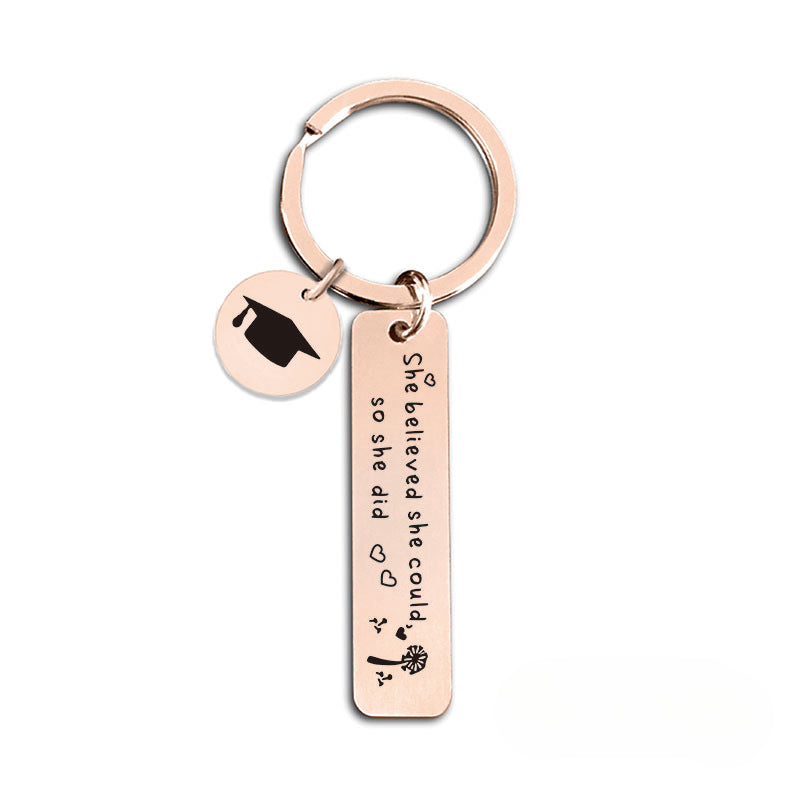 Wholesale 2024 Graduation Season Inspirational Phrases Square Stainless Steel Keychain ACC-KC-Ganggu013
