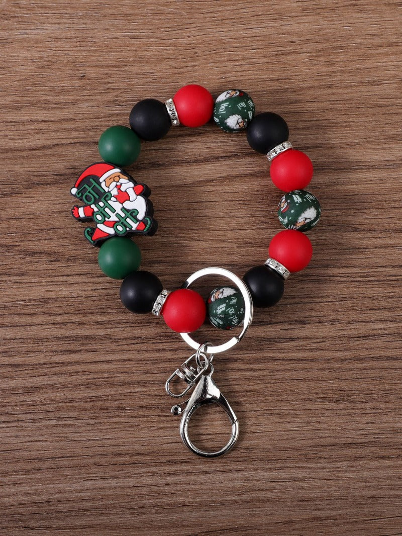 Wholesale Christmas Cute Santa Hat Old Man Silicone Beaded Keychain ACC-KC-JiuYa020