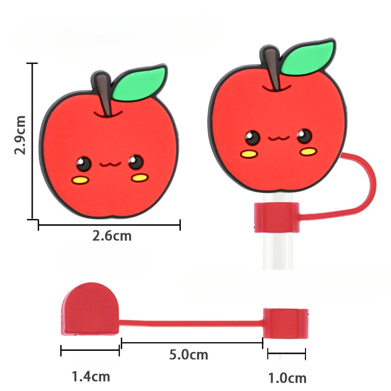 Wholesale Random 100pcs Cartoon Fruit 10mm PVC Soft Straw Tube Cap ACC-SCR-RYY119