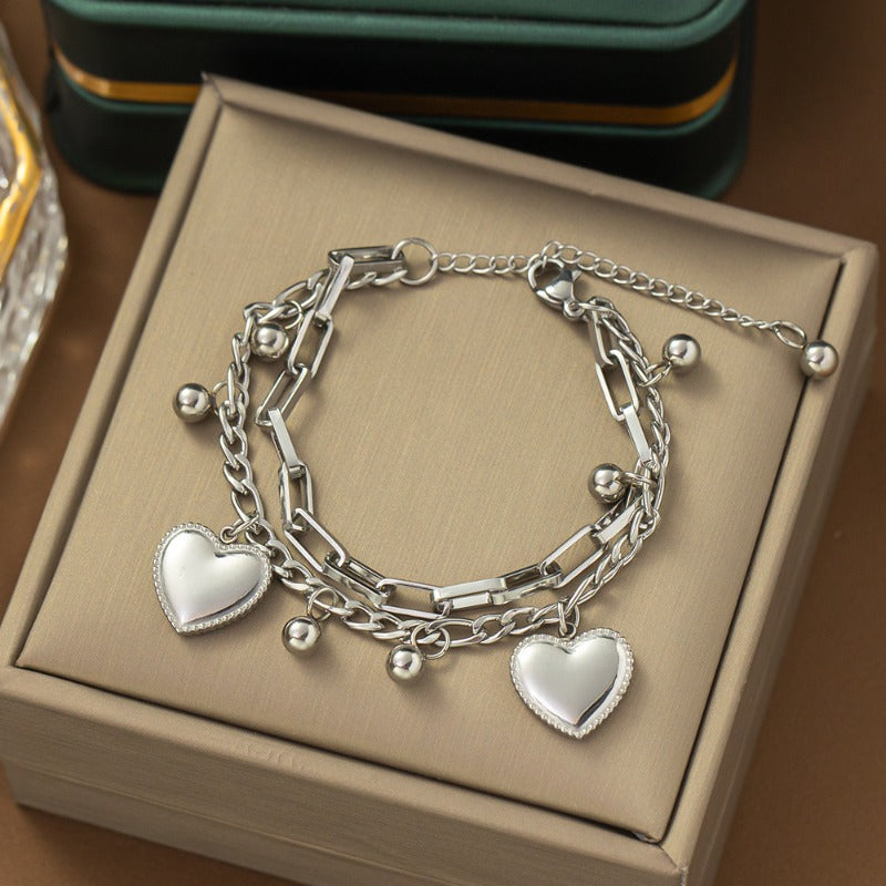 Wholesale Stainless Steel Heart Shape Double Layer Bracelet ACC-BT-MS005