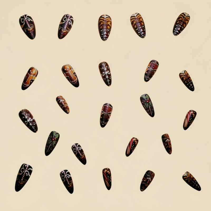 Wholesale 24 Pieces/box Brown Almond Nail Christmas Nail Kits Nail Stickers ACC-NS-Qianx001