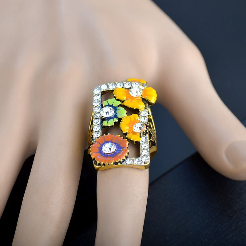 Wholesale Vintage Colored Enamel Ring Dopamine Floral Ring ACC-RS-MiYi009
