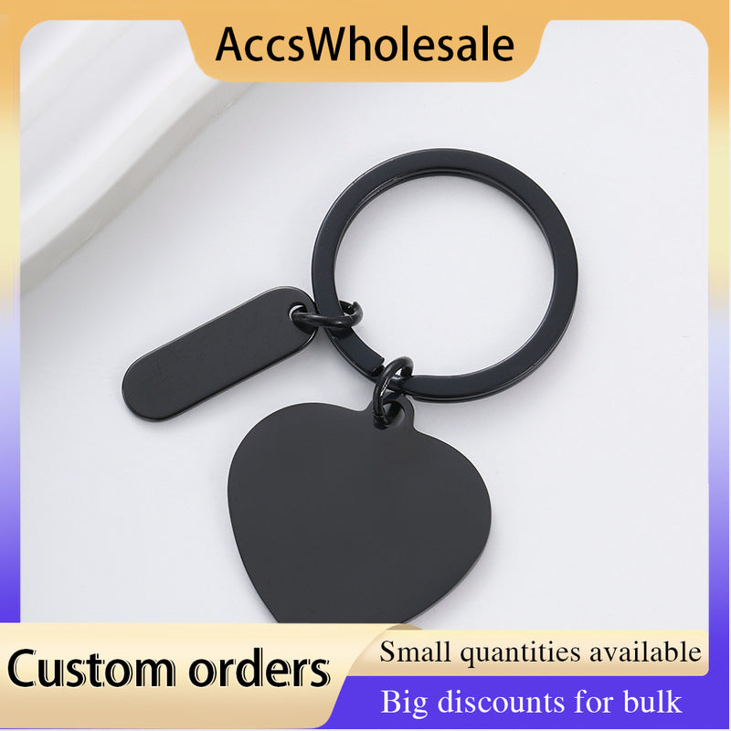 Custom Keychain with Laser Engraved Text or Logo - Multi-color Heart-shaped Small Strip Engraved Metal Keychain