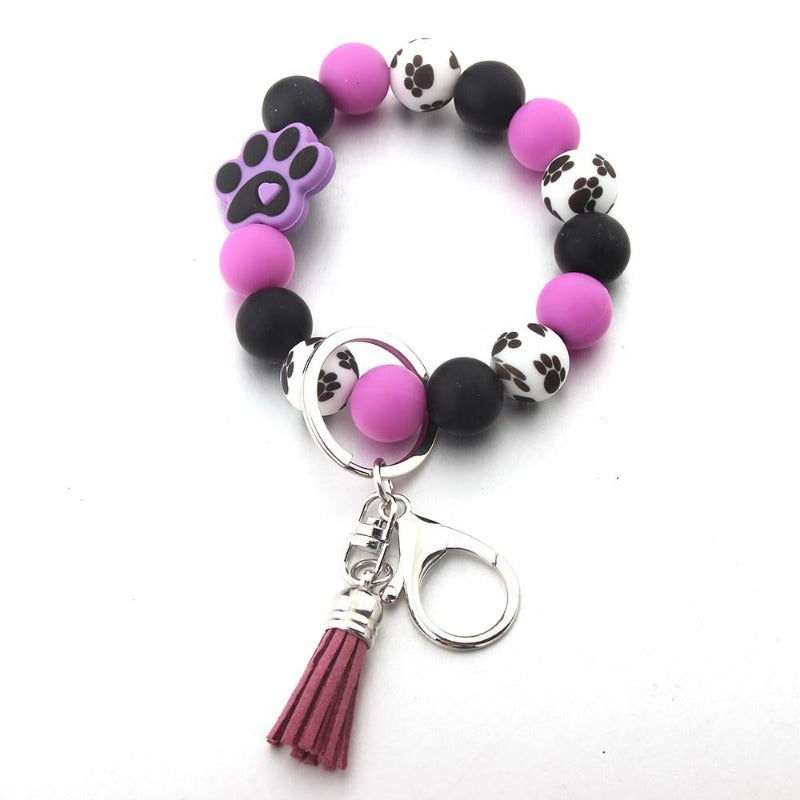 Wholesale Cartoon Dog Paw Silicone Handmade Tassel Bracelet Keychain ACC-KC-JinAn020