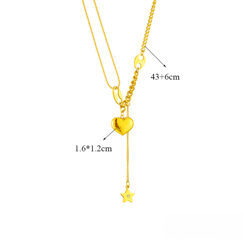 Wholesale Star Tassel Three-dimensional Peach Heart Clavicle Necklace Titanium Steel Necklaces ACC-NE-QianYue004