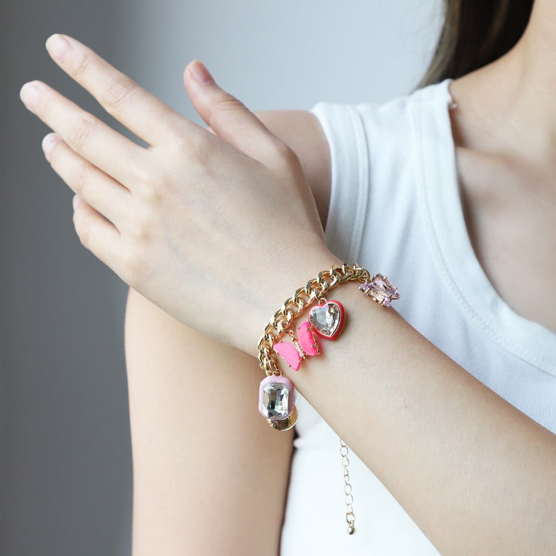 Wholesale Pink Love Enamel Oil Drop Bracelet Earring Set ACC-BT-KJ004