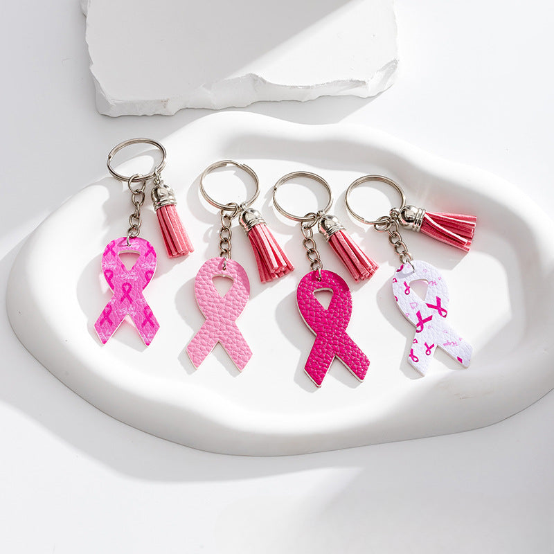 Wholesale Pink Tassel Ribbon Leather PU Keychain ACC-KC-Yongz003